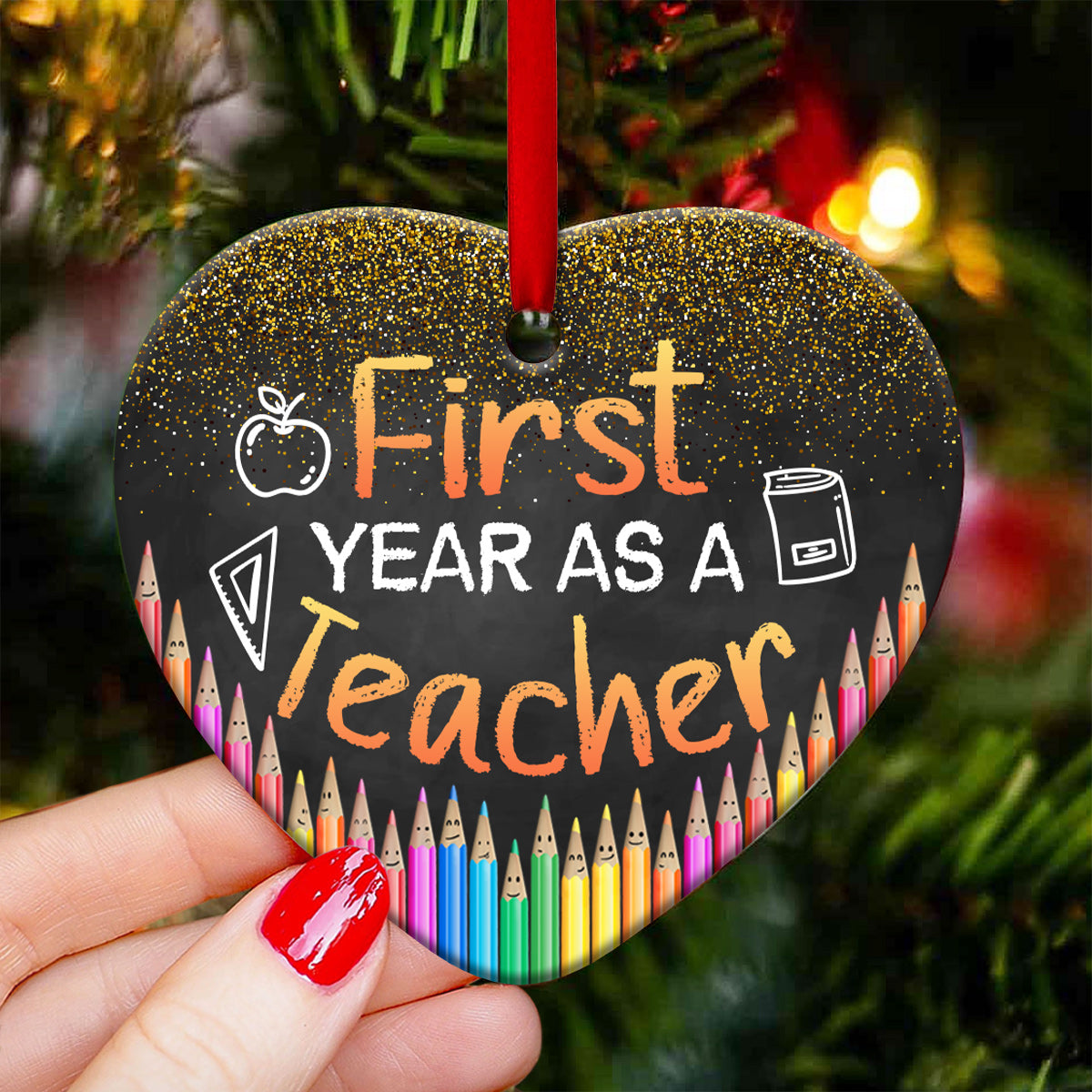 Teacher First Year As A Teacher Teacher - Heart Aluminium Ornament (Printed On Both Sides) 1122