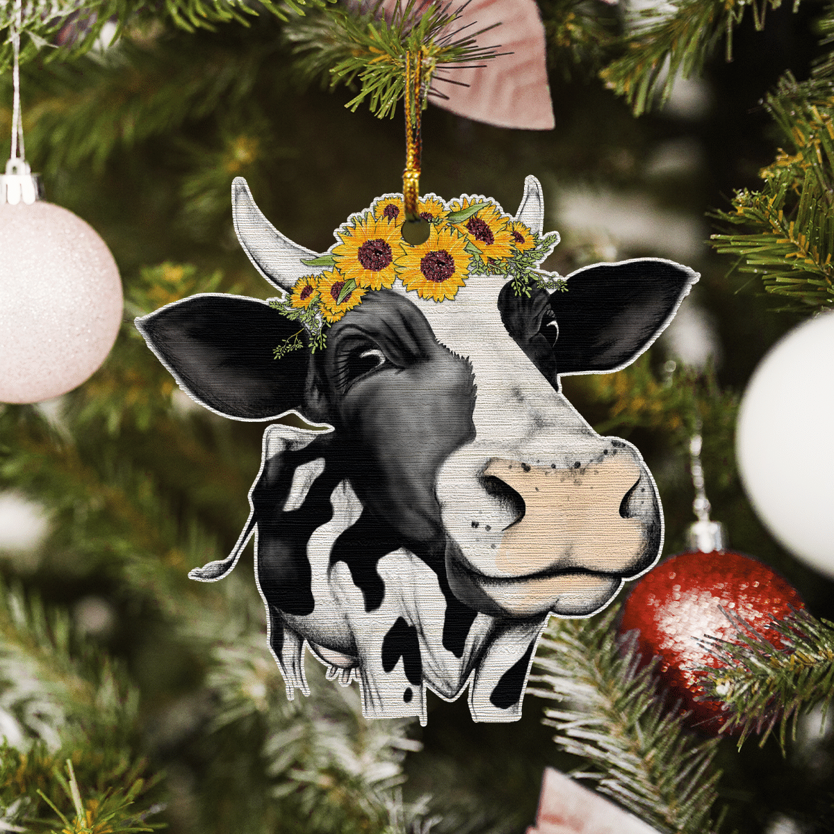 Heifer Sunflower - Cow Ornament (Printed On Both Sides) 1022
