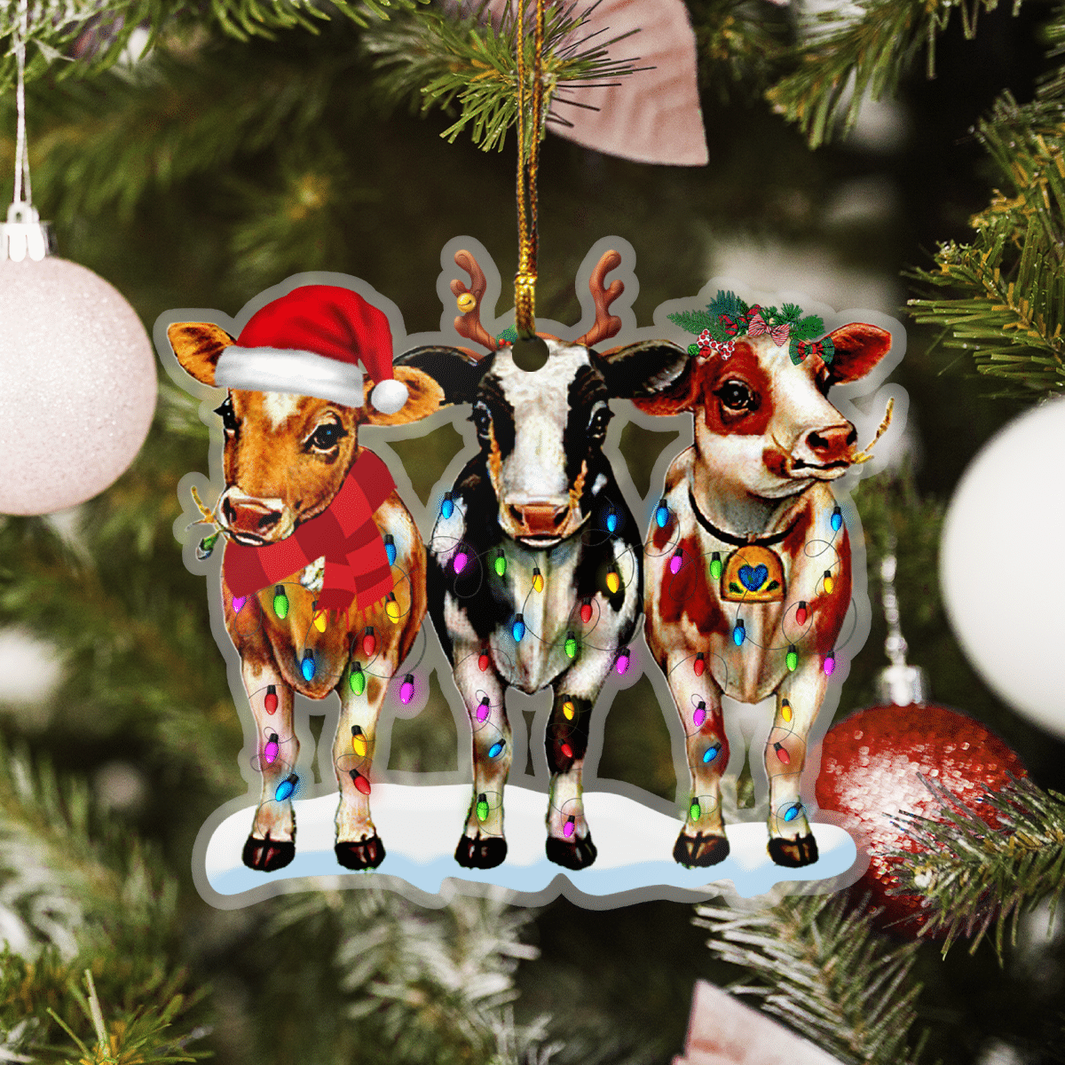 Cows Christmas Lights - Cow Ornament (Printed On Both Sides) 1022