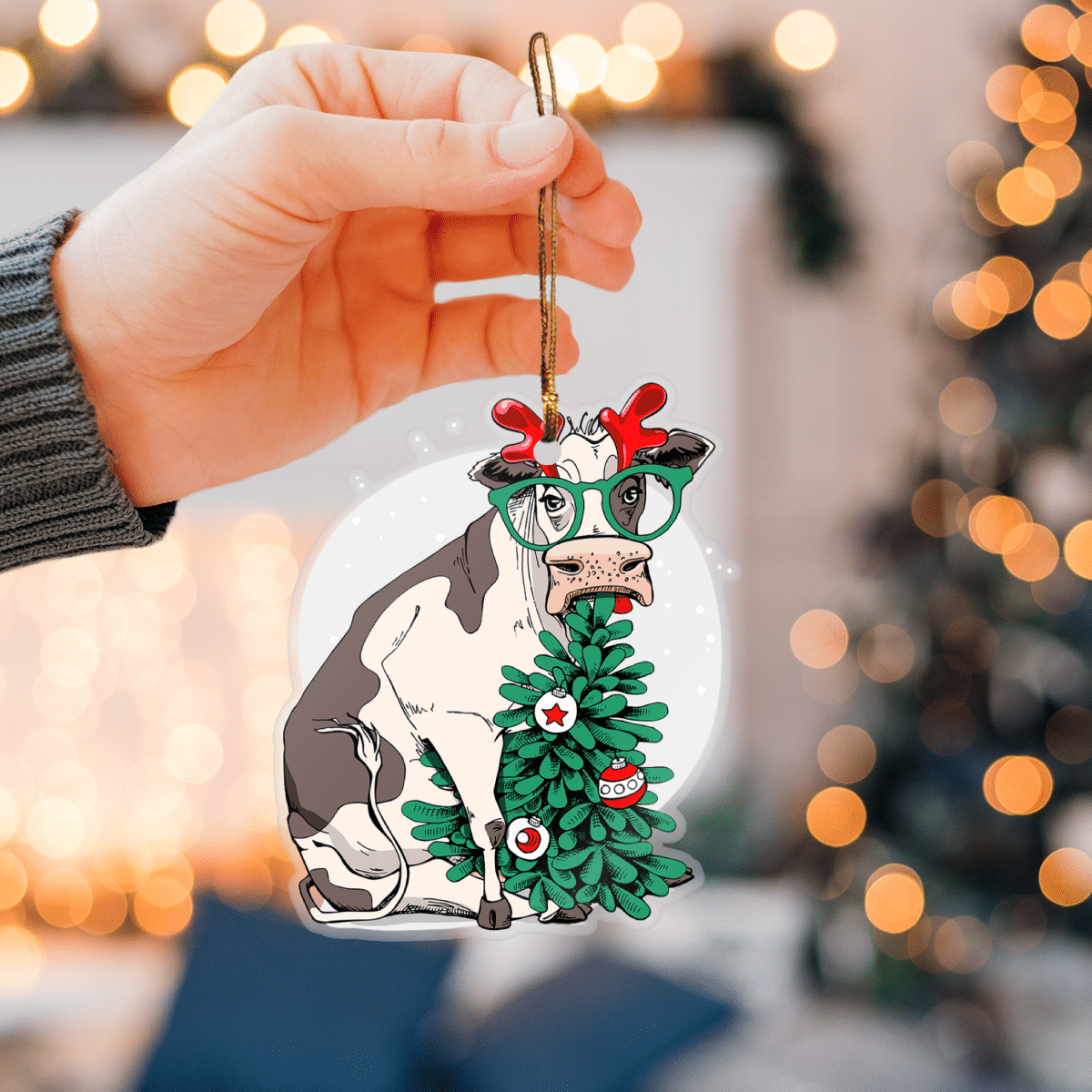 Funny Cow Chirstmas Tree - Cow Ornament (Printed On Both Sides) 1022