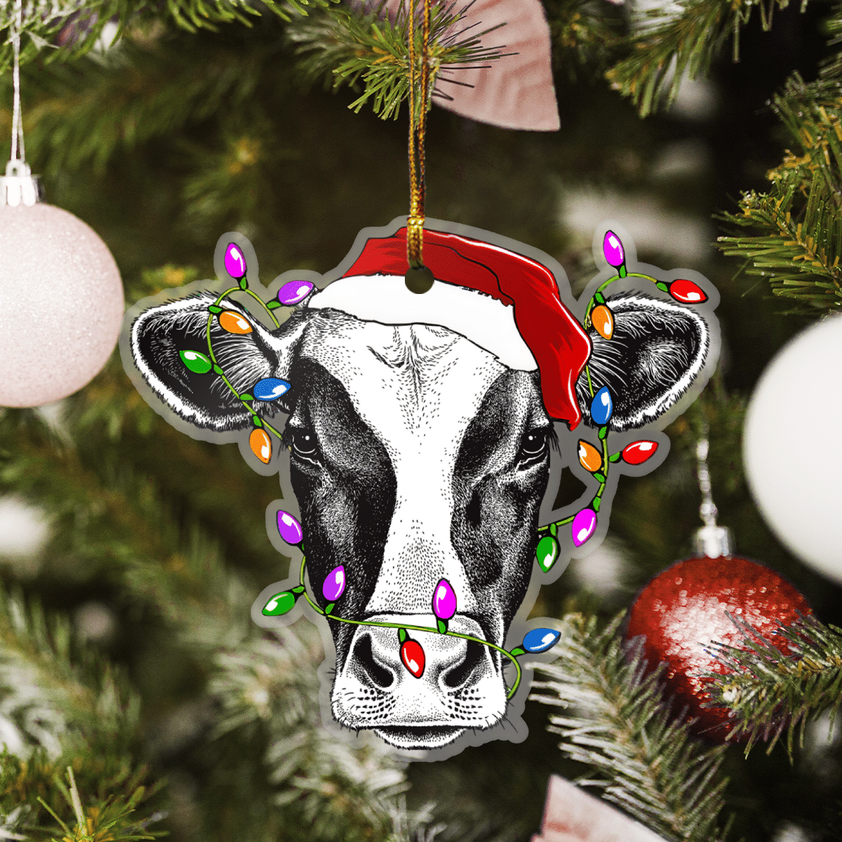 Cow Christmas Lights - Cow Ornament (Printed On Both Sides) 1022