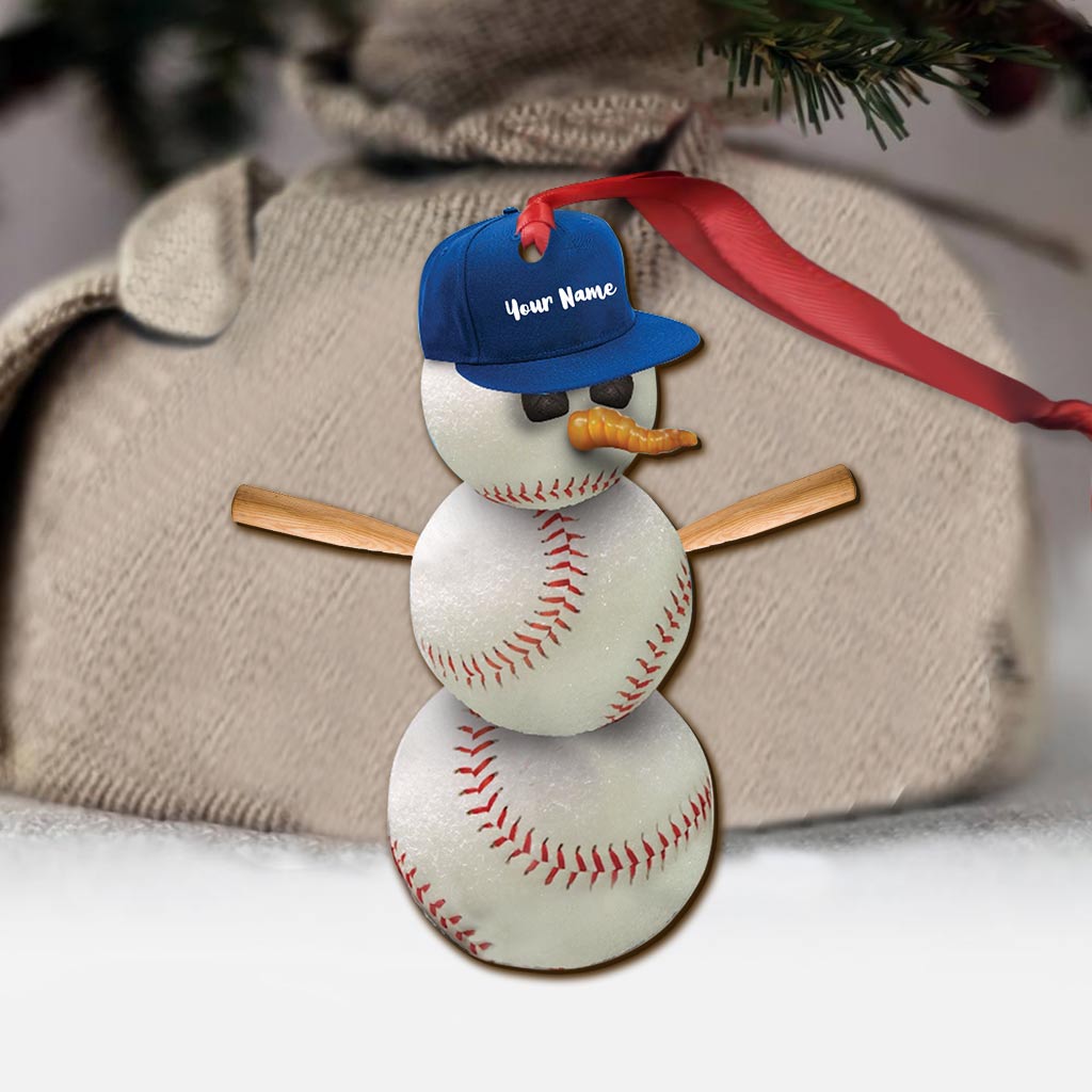 Snowman Baseball - Personalized Christmas Baseball Ornament (Printed On Both Sides)