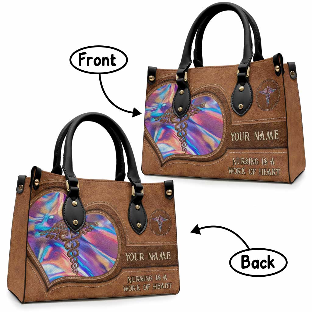 Nursing Is A Work Of Heart - Personalized Nurse Leather Handbag