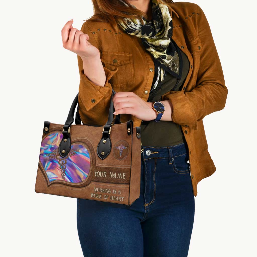 Nursing Is A Work Of Heart - Personalized Nurse Leather Handbag
