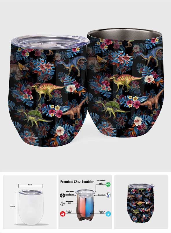Tropical Dinosaurs Pattern - Dinosaur Wine Tumbler