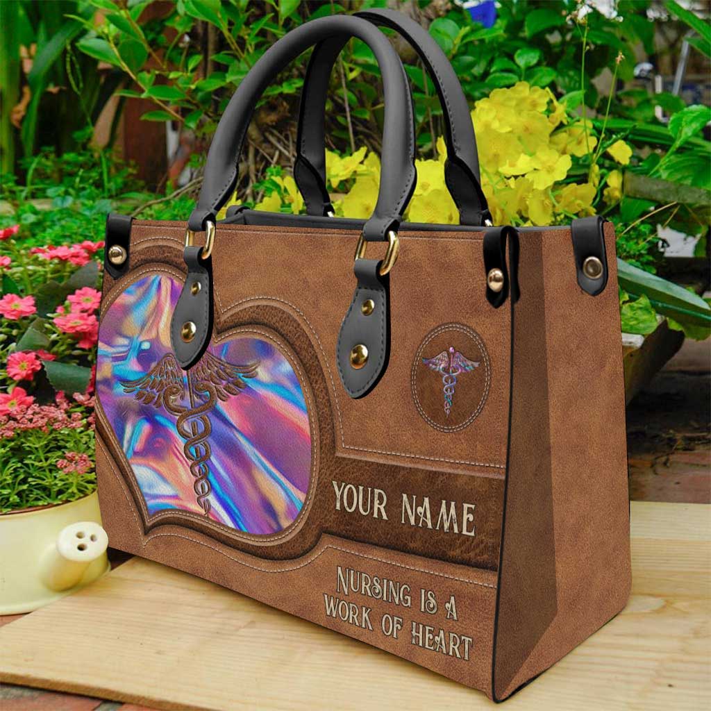 Nursing Is A Work Of Heart - Personalized Nurse Leather Handbag