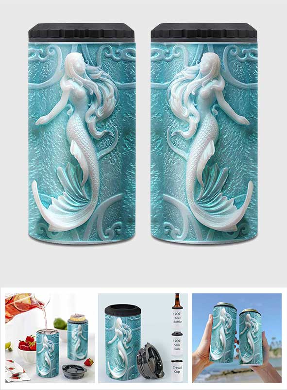 Ocean 3D Pattern Print - Mermaid Can Cooler