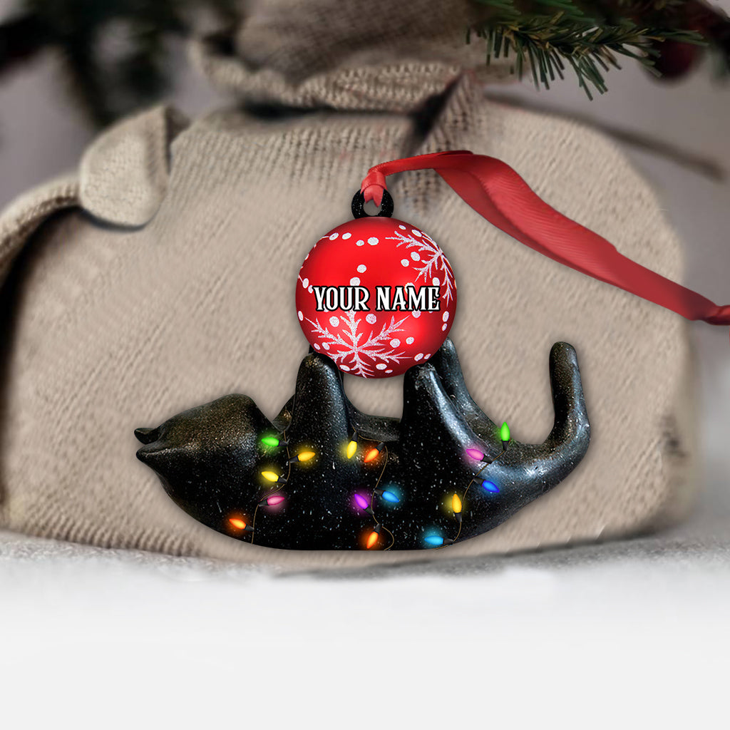 Playing Cat - Personalized Christmas Black Cat Ornament (Printed On Both Sides)