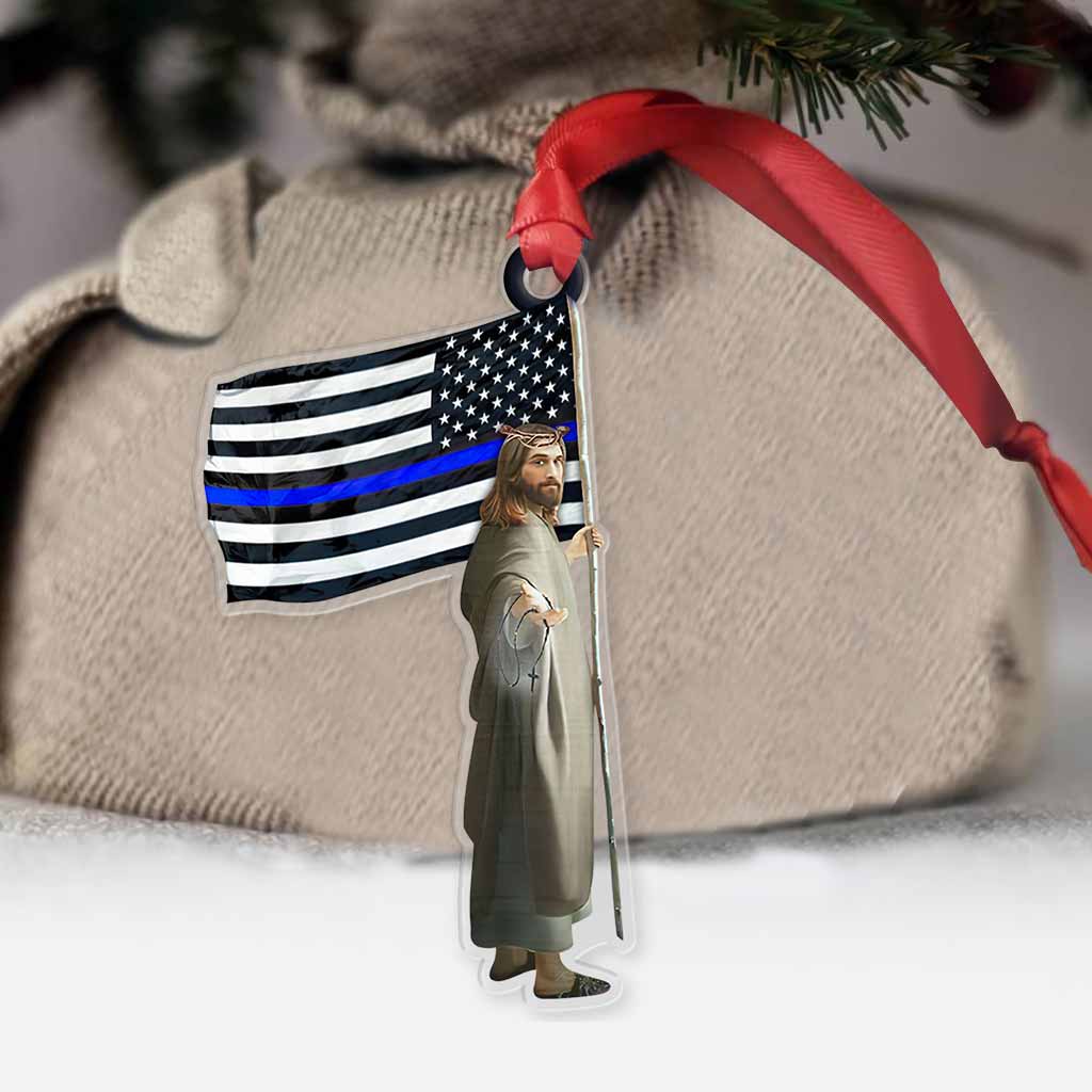 Jesus Holding Flag - Christmas Christian Transparent Ornament