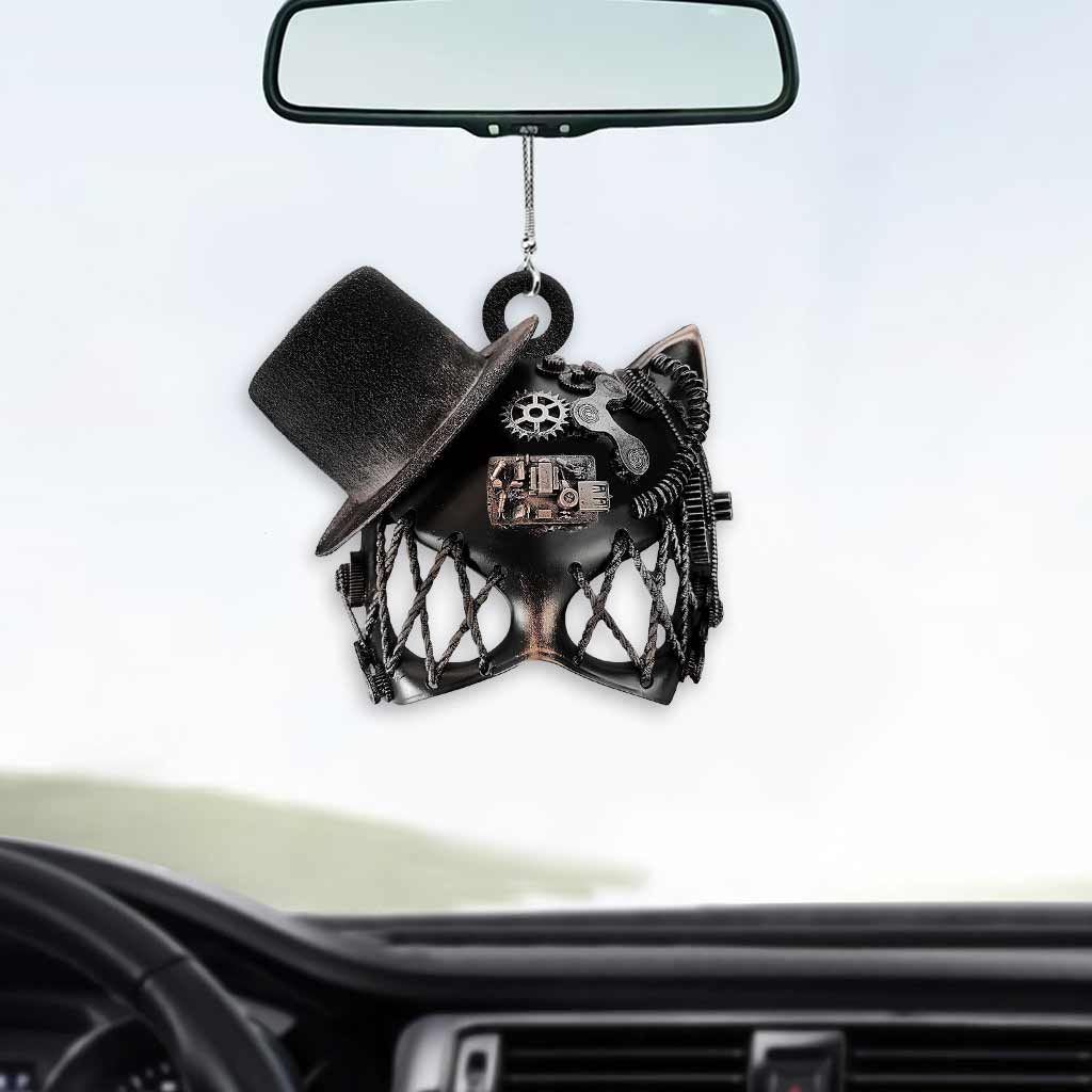 Cat Mask With Hat - Steampunk Car Ornament With 3D Pattern Print (Printed On Both Sides)