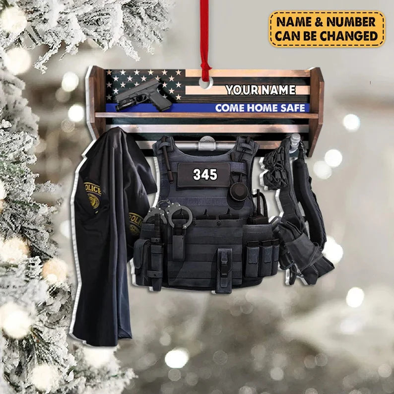Police Storage Shelf Come Home Safe - Personalized Police Officer Ornament (Printed On Both Sides) 1022