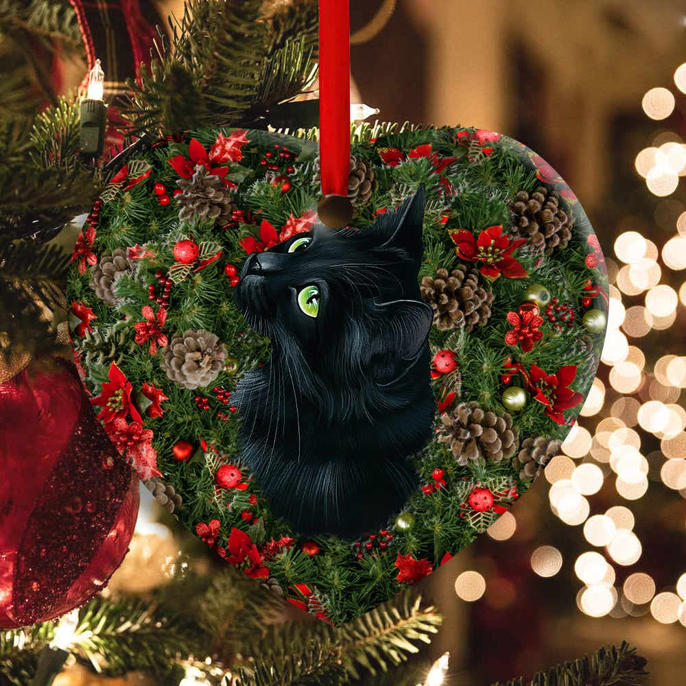 Christmas Black Cat Meowy Catmas - Cat Ornament (Printed On Both Sides) 1022