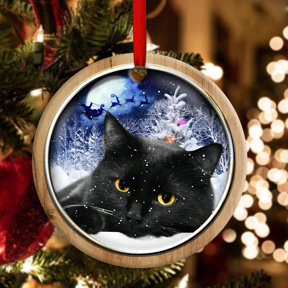 Black Cat Christmas Night - Cat Ornament (Printed On Both Sides) 1022