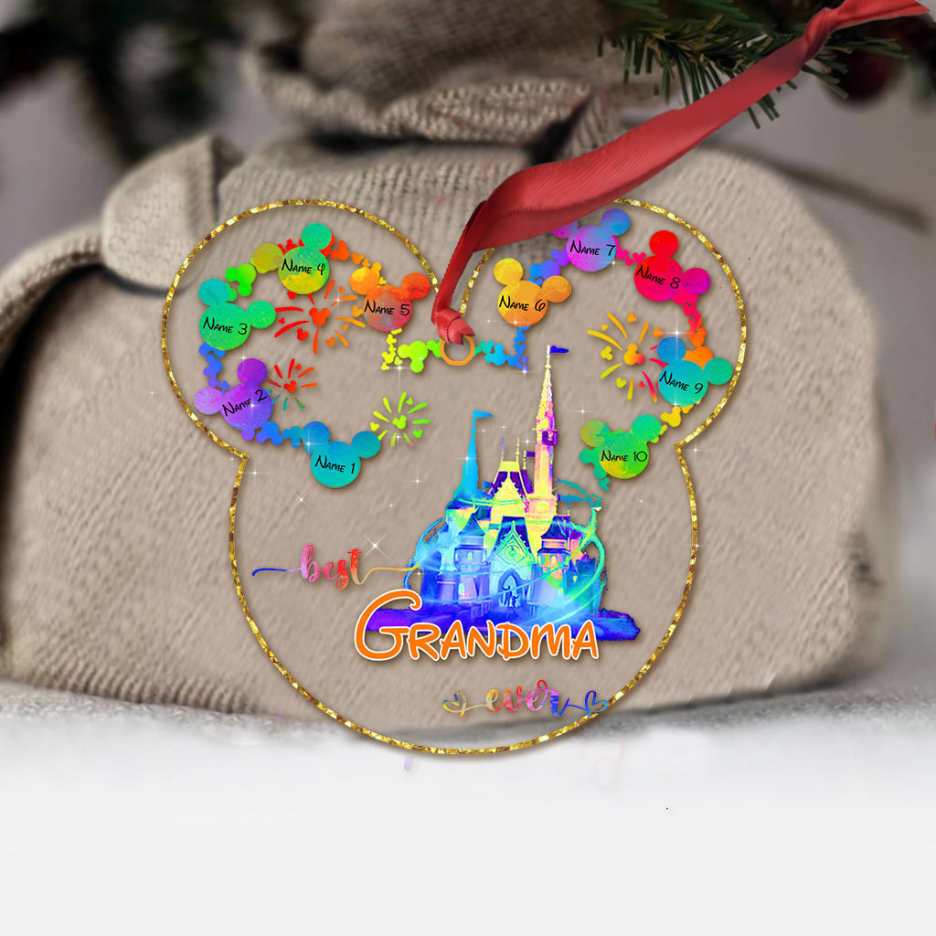 Best Grandma Ever - Personalized Christmas Mouse Transparent Ornament