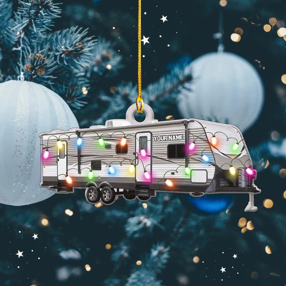 Camping RV Christmas Lights - Personalized Camping Ornament (Printed On Both Sides) 1022