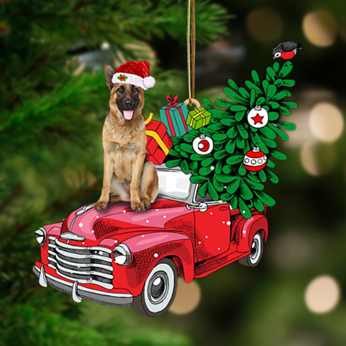 German Shepherd Red Truck German Shepherd - Dog Ornament (Printed On Both Sides) 1022