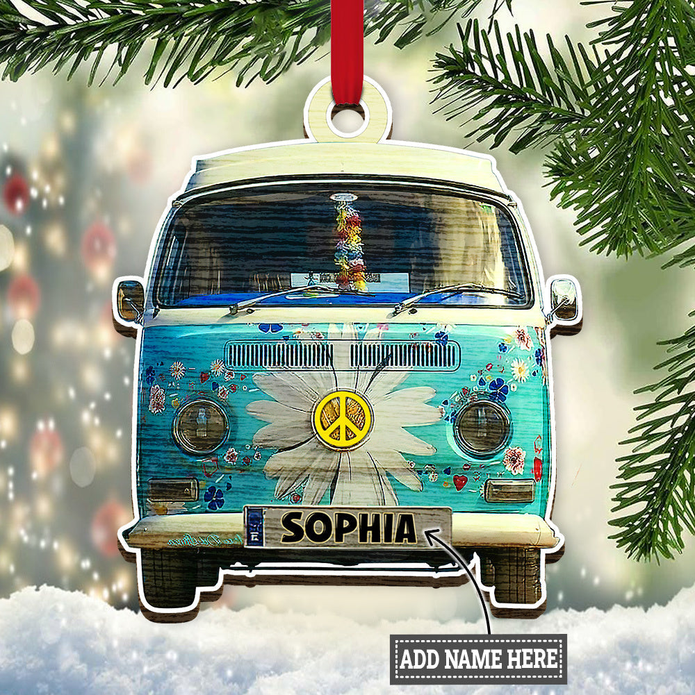 Hippie Van Blue And Daisy Peace - Personalized Hippie Ornament (Printed On Both Sides) 1122