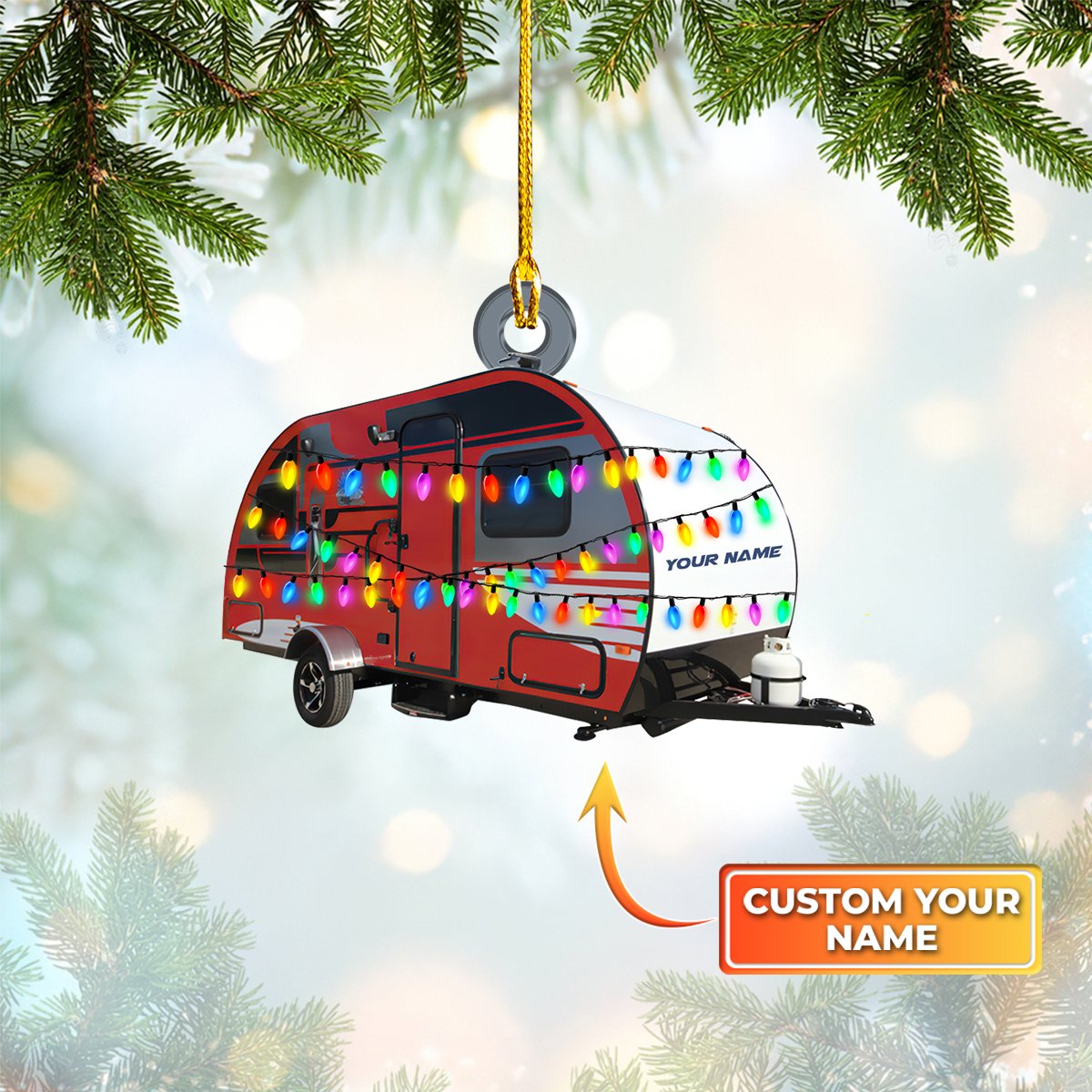 Camping RV Christmas Lights - Personalized Camping Ornament (Printed On Both Sides) 1022