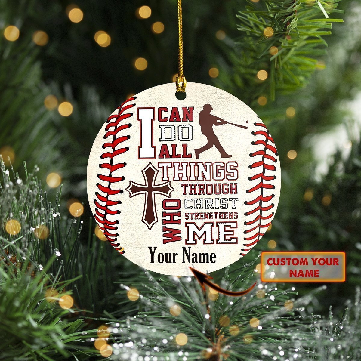 I Can Do All Thing Baseball Men - Personalized Baseball Ornament (Printed On Both Sides) 1022