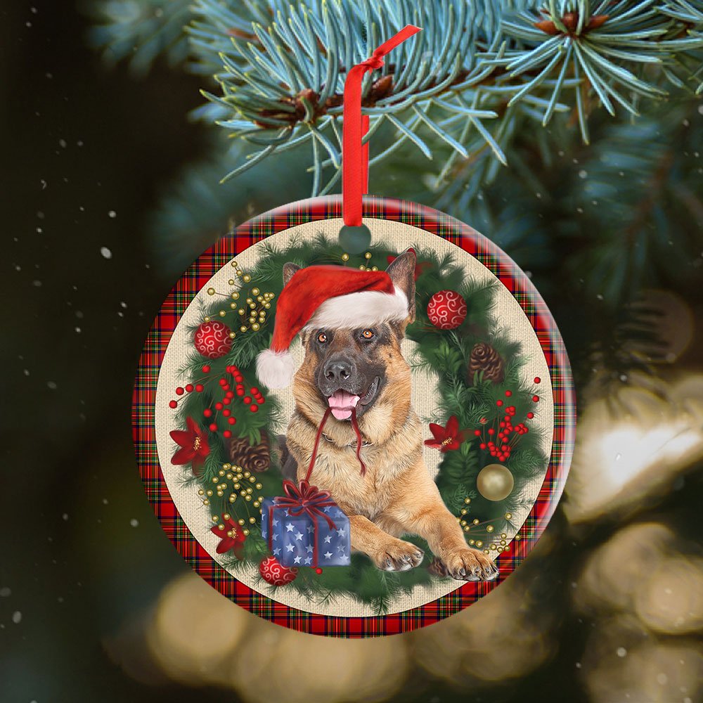 German Shepherd Red Christmas Wreath - Dog Ornament (Printed On Both Sides) 1122