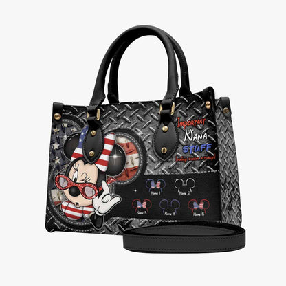 Important Nana Stuff - Personalized Independence Day Leather Handbag