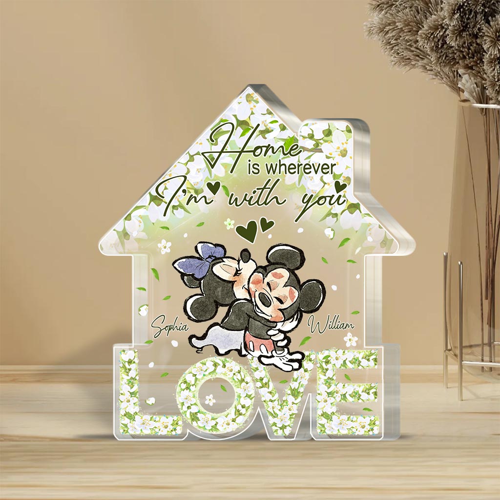 Floral Love Home - Personalized Couple Mouse Custom Shaped Acrylic Plaque