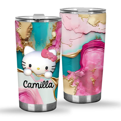 A Touch Of Pink - Personalized White Kitten Tumbler