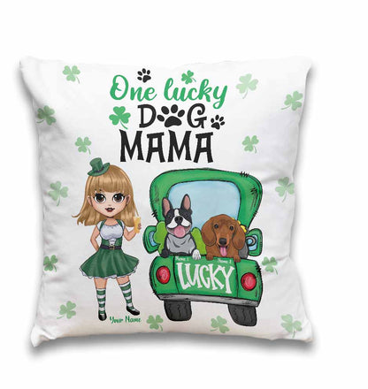 One Lucky Dog Mom Truck - Personalized Patrick's Day Throw Pillow