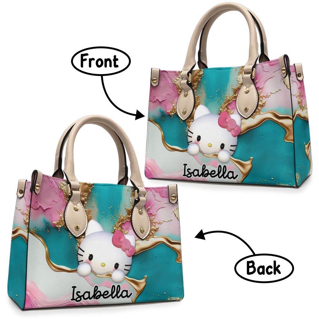 A Touch Of Pink - Personalized White Kitten Leather Handbag