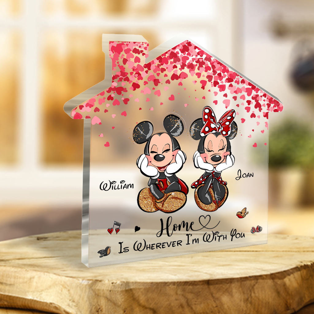 Home Is Wherever I'm With You - Personalized Couple Mouse Custom Shaped Acrylic Plaque