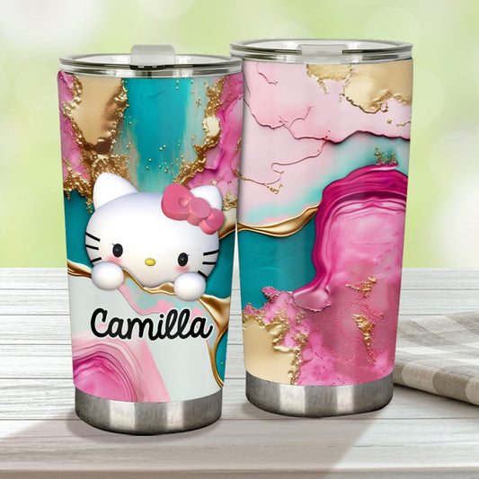 A Touch Of Pink - Personalized White Kitten Tumbler