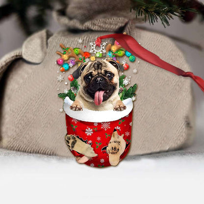 Pug In Snow Pocket - Dog Ornament (Printed On Both Sides) 1122