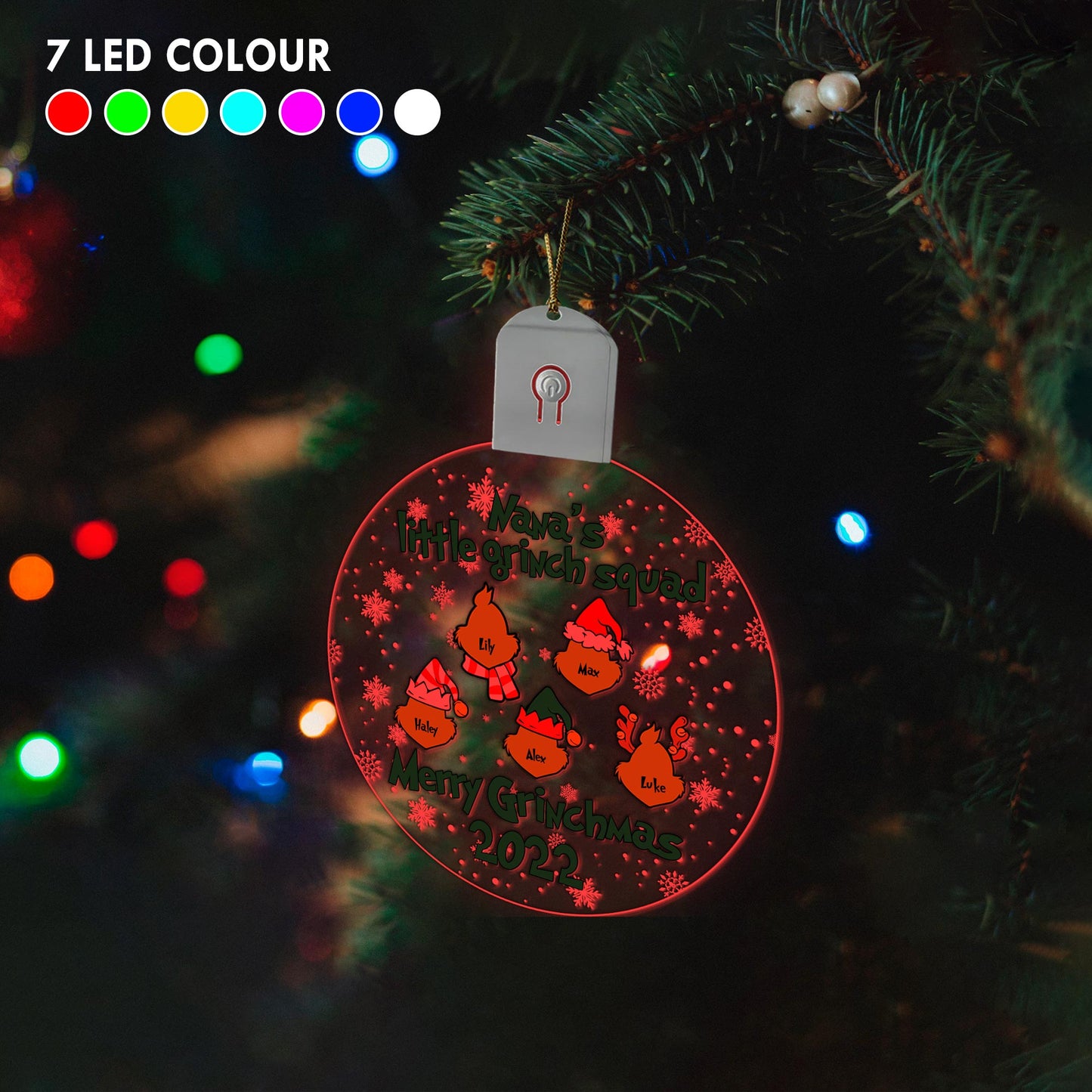Nana's Little Green Squad - Personalized Christmas Grandma Round Led Acrylic Ornament