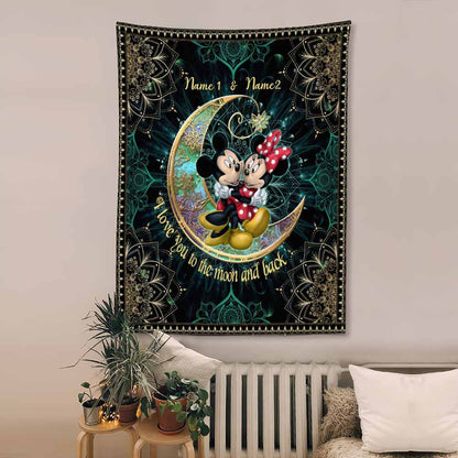 I Love You To The Moon And Back Mouse Ears - Personalized Couple Mouse Wall Tapestry