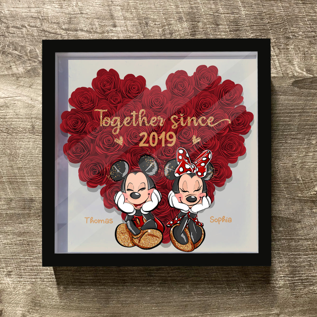 Together Sine - Personalized Mouse Flower Shadow Box