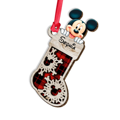 Magical Mouse Ears Sock - Personalized Christmas Mouse Layered Wood Ornament
