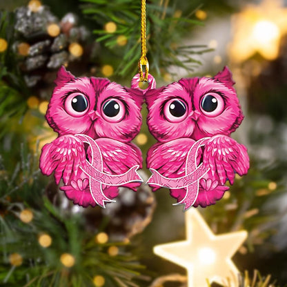 Owl Breast Cancer Awareness Vintage - Owl Ornament (Printed On Both Sides) 1122