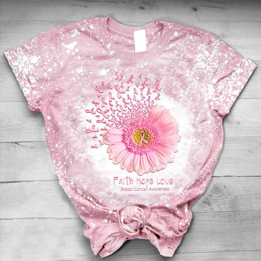 Faith Hope Love - Breast Cancer Awareness Handmade Bleached Shirts