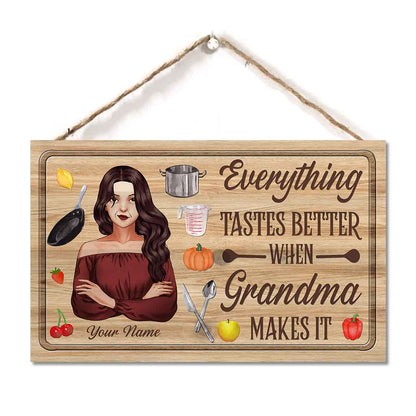 Everything Tastes Better When Grandma Makes It - Personalized Horizontal Rectangle Wood Sign