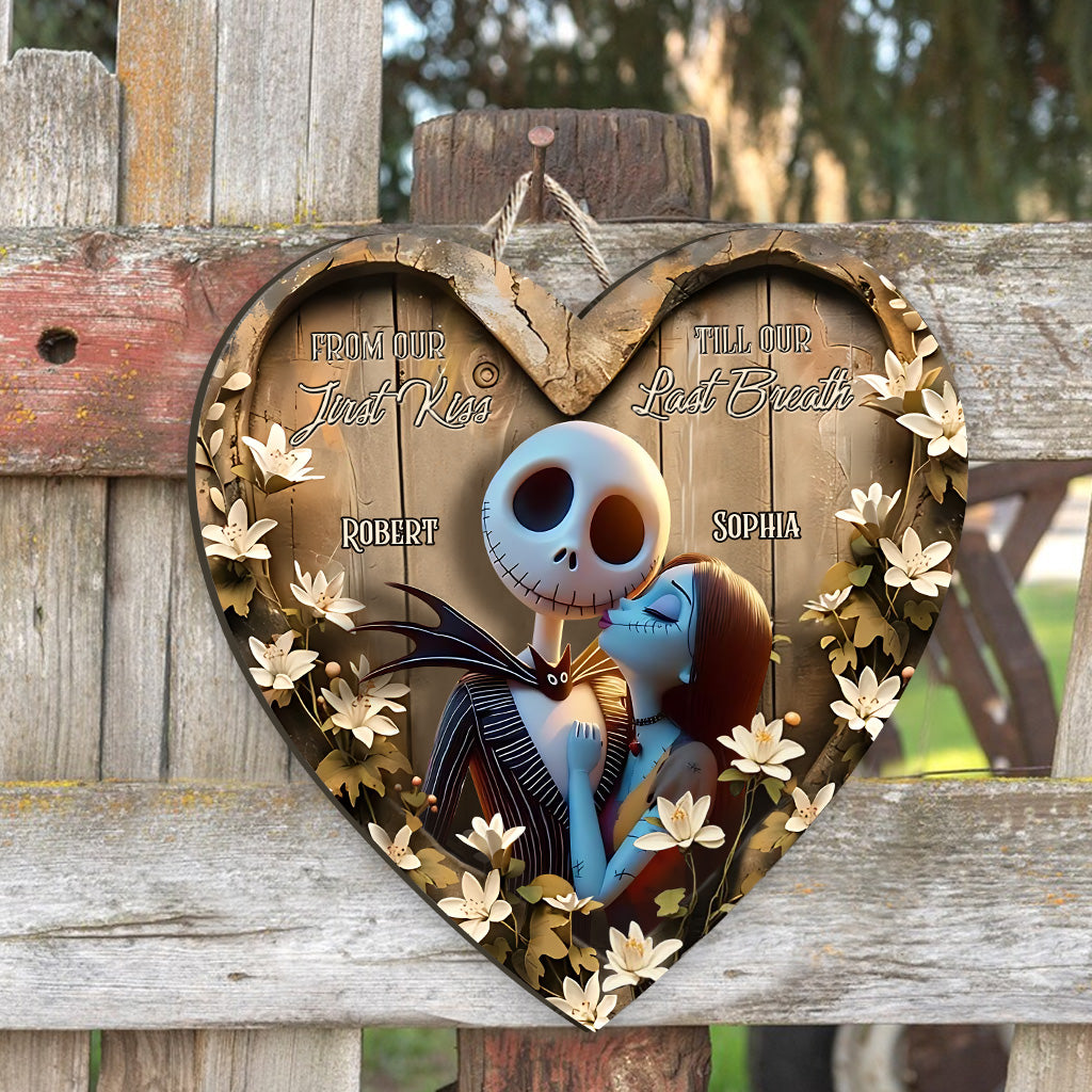 From Our First Kiss Till Our Last Breath - Personalized Nightmare Custom Shaped Wood Sign