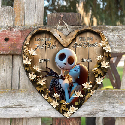 From Our First Kiss Till Our Last Breath - Personalized Nightmare Custom Shaped Wood Sign