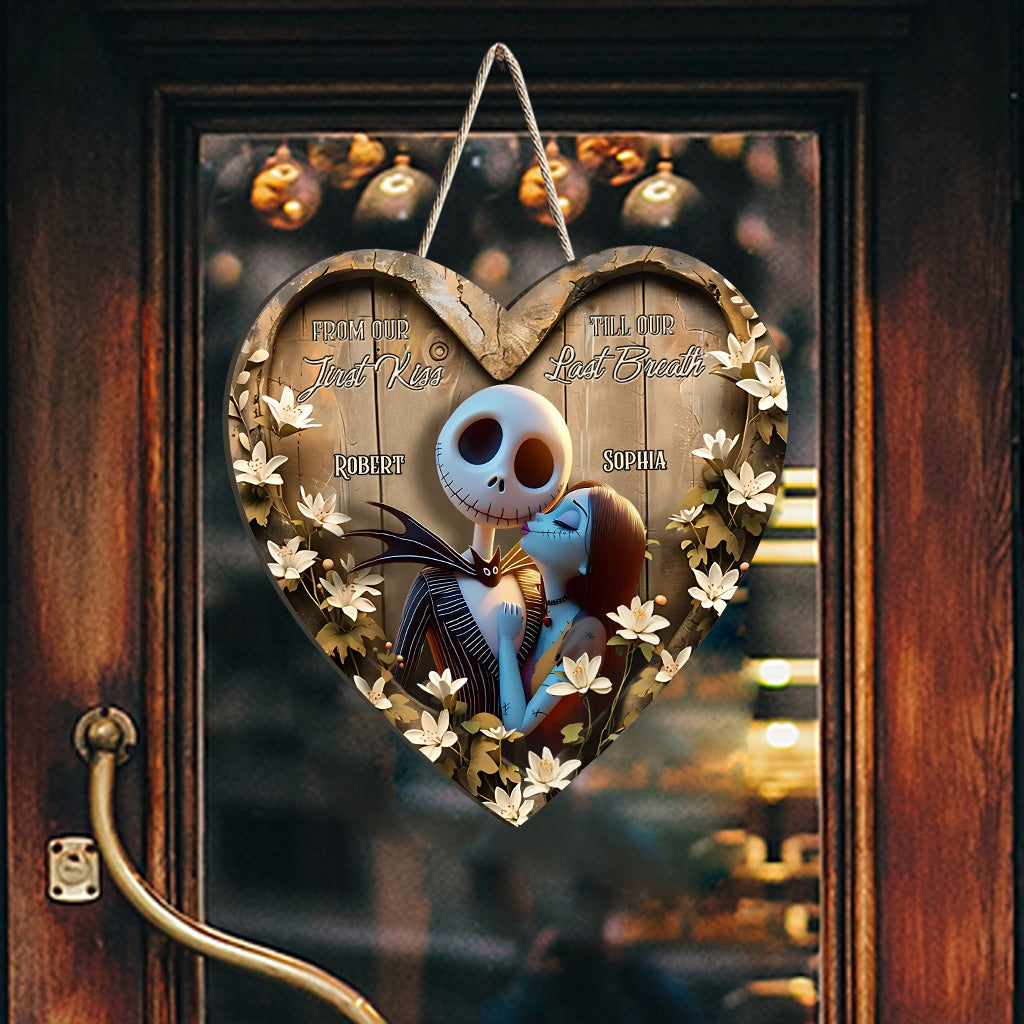 From Our First Kiss Till Our Last Breath - Personalized Nightmare Custom Shaped Wood Sign