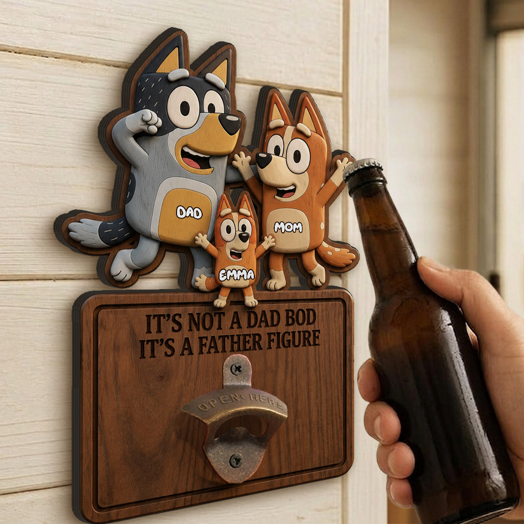 It's A Father Figure - Personalized Blue Dog Wall Bottle Opener