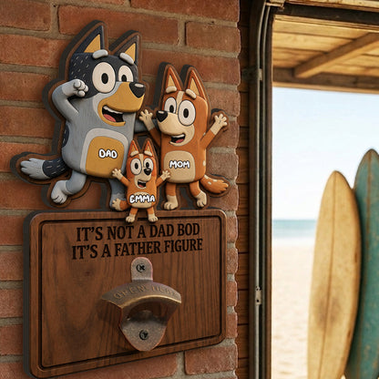 It's A Father Figure - Personalized Blue Dog Wall Bottle Opener
