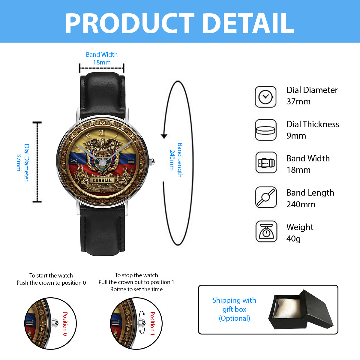 Proud Colombian - Personalized Expats Hand Watch