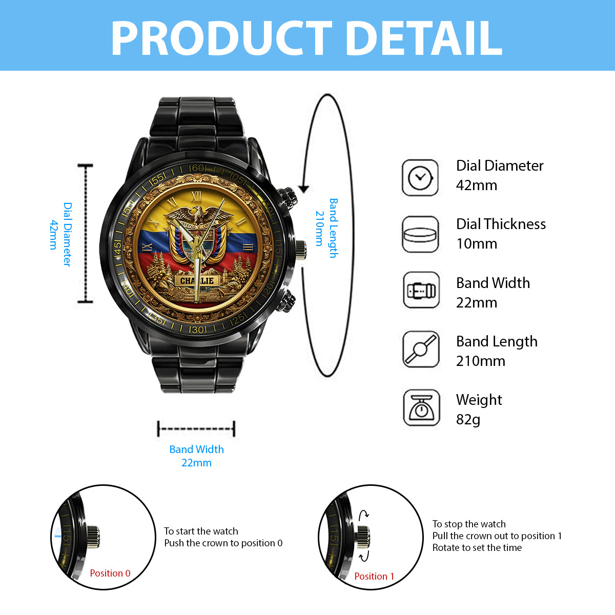 Proud Colombian - Personalized Expats Hand Watch
