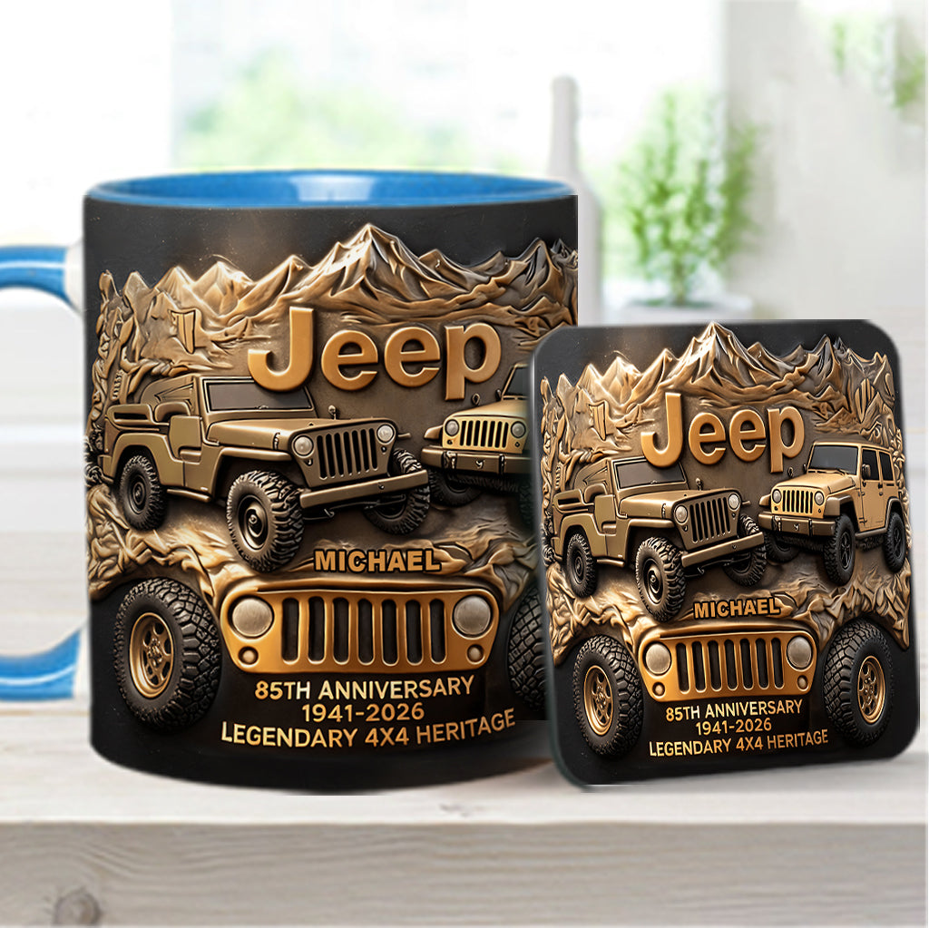 Jeep 85th Anniversary - Personalized Car Accent Mug & Coaster