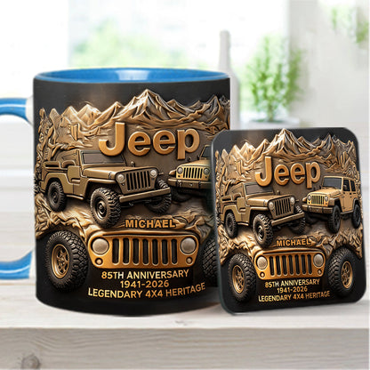 Jeep 85th Anniversary - Personalized Car Accent Mug & Coaster