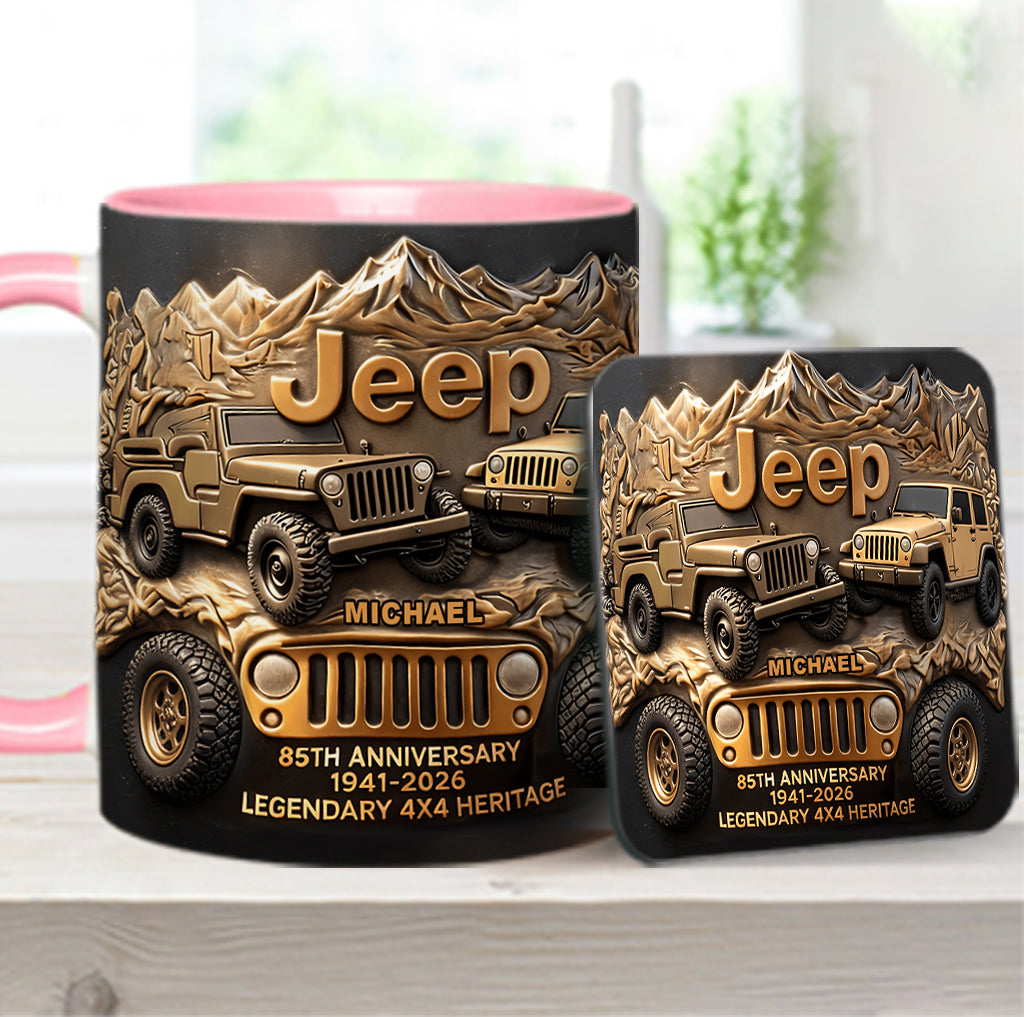 Jeep 85th Anniversary - Personalized Car Accent Mug & Coaster