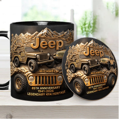 Jeep 85th Anniversary - Personalized Car Accent Mug & Coaster